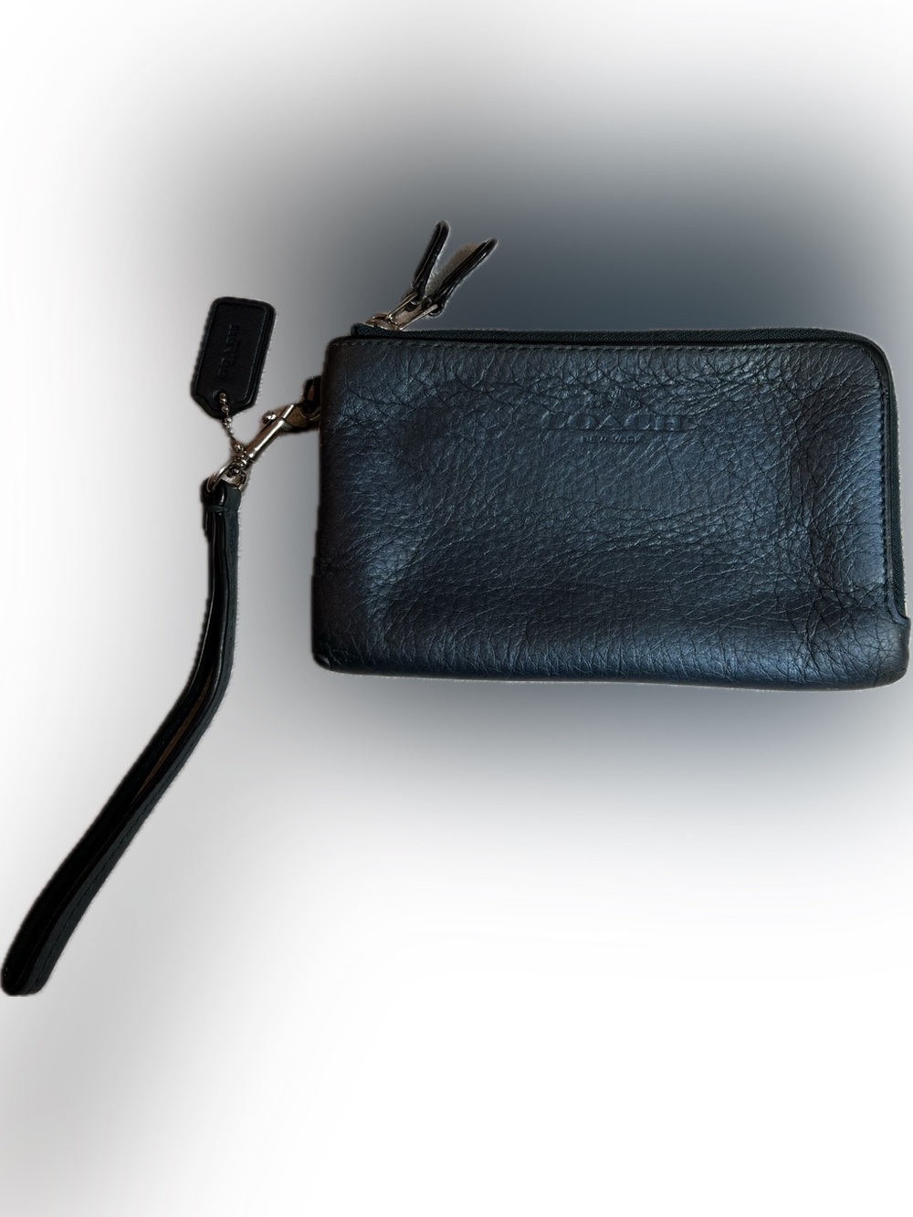 Coach Double Zip Wristlet Wallet Blue Pebbled Leather | EUC